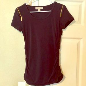 Michael Kors chic scoop shirt with gold zippers